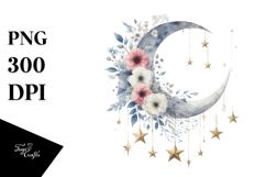 Whimsical Half Moon with Flowers PNG Product Image 1