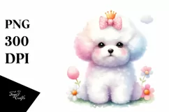 Cute Pastel Bichon Frise Watercolor Clipart Product Image 1