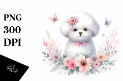 Cute Pastel Bichon Frise Watercolor Clipart Product Image 1