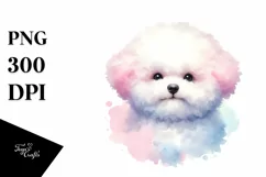 Cute Pastel Bichon Frise Watercolor Clipart Product Image 1