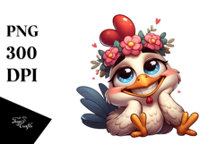 Exaggerated Cartoon Chicken with Flower Crown PNG Product Image 1