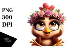 Exaggerated Cartoon Chicken with Flower Crown PNG Product Image 1
