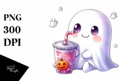 Halloween Cute Ghost with Soda PNG Product Image 3