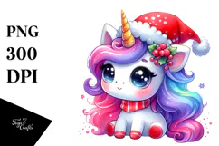 Vibrant Santa Hat Unicorn PNG Product Image 1