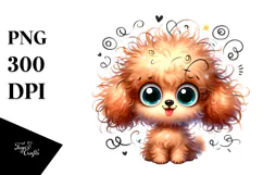 Watercolor Cute Cartoon Poodle PNG Product Image 1