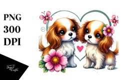 Doodled Flower with Cavalier King Charles Spaniel PNG Product Image 1
