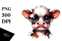 Contemptuous Baby Cow with Funny Sunglasses, PNG Product Image 1
