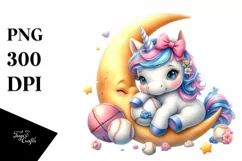cute Baby Unicorn Baseball Equipment Moon | Sublimation | Product Image 1