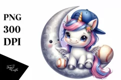 Watercolor Baby Unicorn Baseball Equipment Moon | Product Image 1