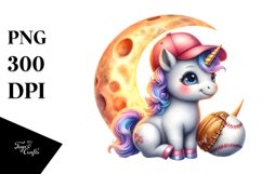 Watercolor Baby Unicorn Baseball Equipment Moon | Product Image 1