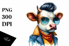 Watercolor Vibrant Cow Posing PNG Product Image 1