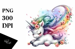 Cute Baby Unicorn Tumbling with Spring Petals | Clipart Product Image 1