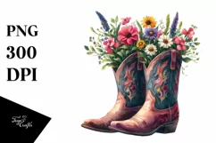 Cowboy Boots Flower Pot with Flowers | Clipart Product Image 1