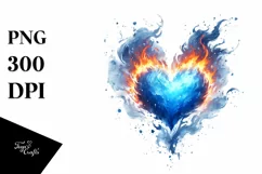 Blue Heart of Fire, Watercolor PNG Product Image 1