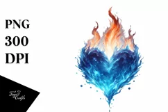 Blue Heart of Fire, Watercolor PNG Product Image 1