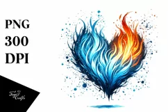 Blue Heart of Fire, Watercolor PNG Product Image 1