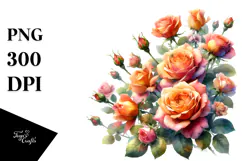 Glossy Petals Orange Roses Watercolor PNG Product Image 1