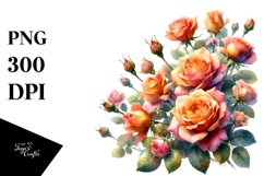 Glossy Petals Orange Roses Watercolor PNG Product Image 1