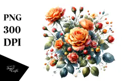 Glossy Petals Orange Roses Watercolor PNG Product Image 1