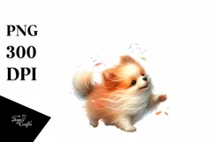 Colorful Cute Dog Tumbling with Petals in the Wind | Product Image 1
