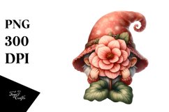 Cute Gnome with Big Hat and Begonia PNG Product Image 1