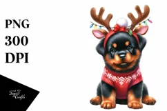 Rottweiler with Reindeer Horns PNG Product Image 1
