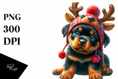 Rottweiler with Reindeer Horns PNG Product Image 3