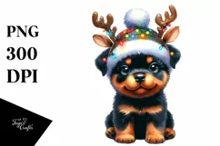 Rottweiler with Reindeer Horns PNG Product Image 1
