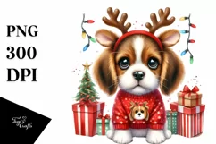 Cute Beagle with Reindeer Horns PNG Product Image 3