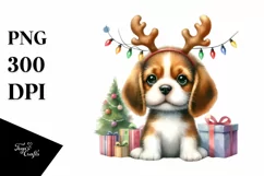 Cute Beagle with Reindeer Horns PNG Product Image 3