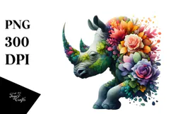 Vibrant Watercolor Rhino PNG Product Image 1