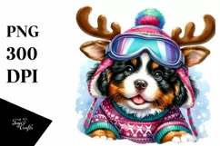 Bernese Mountain Dog with Reindeer Horns PNG Product Image 3