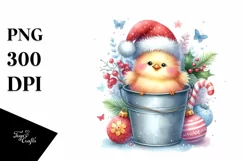 Whimsical Pastel Cute Chicken with Santa Hat, PNG Product Image 1