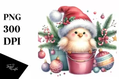 Whimsical Pastel Cute Chicken with Santa Hat, PNG Product Image 1