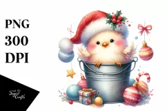 Whimsical Pastel Cute Chicken with Santa Hat, PNG Product Image 1