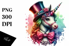 Colorful Baby Unicorn in Top Hat, PNG Product Image 1