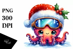 Expressive Baby Watercolor Octopus, Vibrant Colors PNG Product Image 1