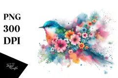 Colorful Bird with Spring Flowers PNG Product Image 1