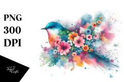 Colorful Bird with Spring Flowers PNG Product Image 1