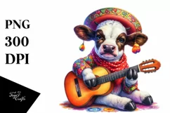 Colorful Baby Cow with Spanish Guitar, PNG Product Image 3