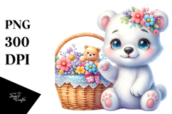 Colorful Baby Polar Bear in a Basket PNG Product Image 1