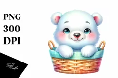 Colorful Small Baby Polar Bear in Basket | Clipart Product Image 3