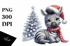 Cute Baby Zebra with Christmas Tree, PNG Product Image 1