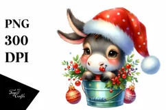 Whimsical Colorful Cute Donkey with Santa Hat, PNG Product Image 1