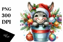 Whimsical Colorful Cute Donkey with Santa Hat, PNG Product Image 1