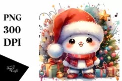 Cool Santa Hat Watercolor Illustration PNG Product Image 1