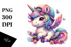 Colorful Baby Unicorn with Skateboard, PNG Product Image 3