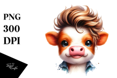 Funny Baby Cow with Cool Hair, Transparent PNG Product Image 1