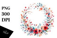 Colorful Wreath with Red Flowers | Sublimation | Clipart Product Image 1