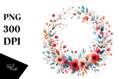 Colorful Wreath with Red Flowers | Sublimation | Clipart Product Image 3